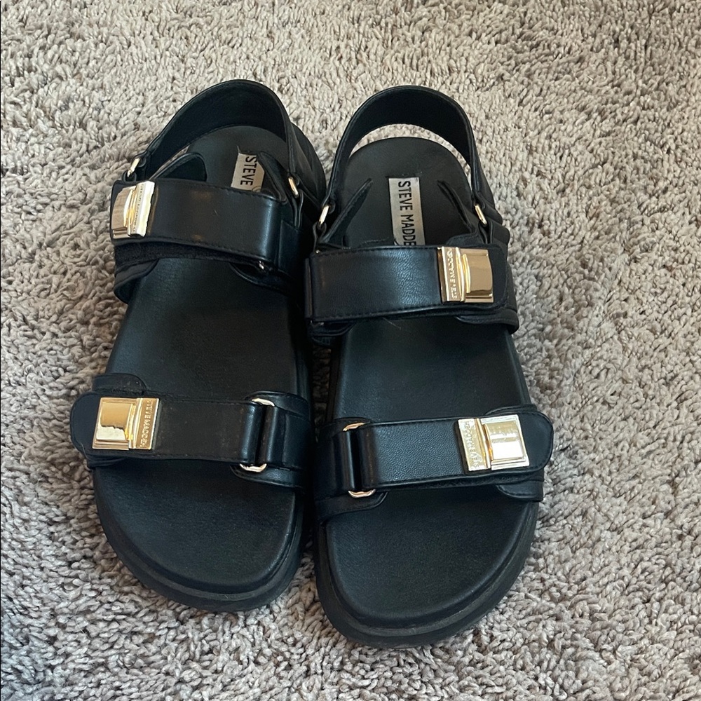 Steve Madden Black Sandals with Gold Buckles